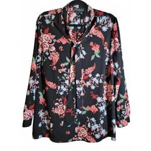 Lane Bryant Black & Red Floral Blouse with Tie Front – Size 18/20